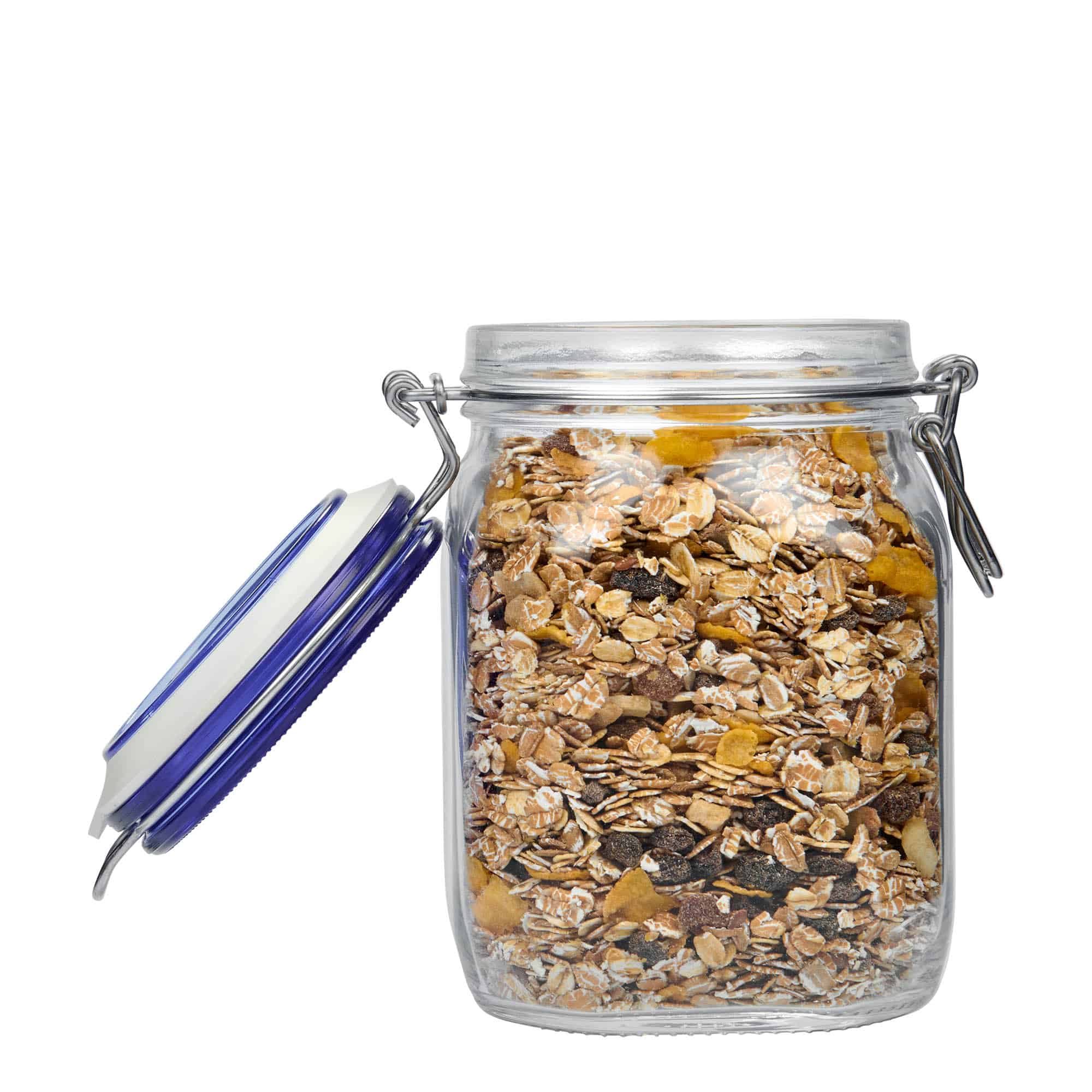 1.000 ml kavanoz me kapak me shirit metalik 'Fido' me kapak blu, katror, hapje: mbyllje me shirit metalik