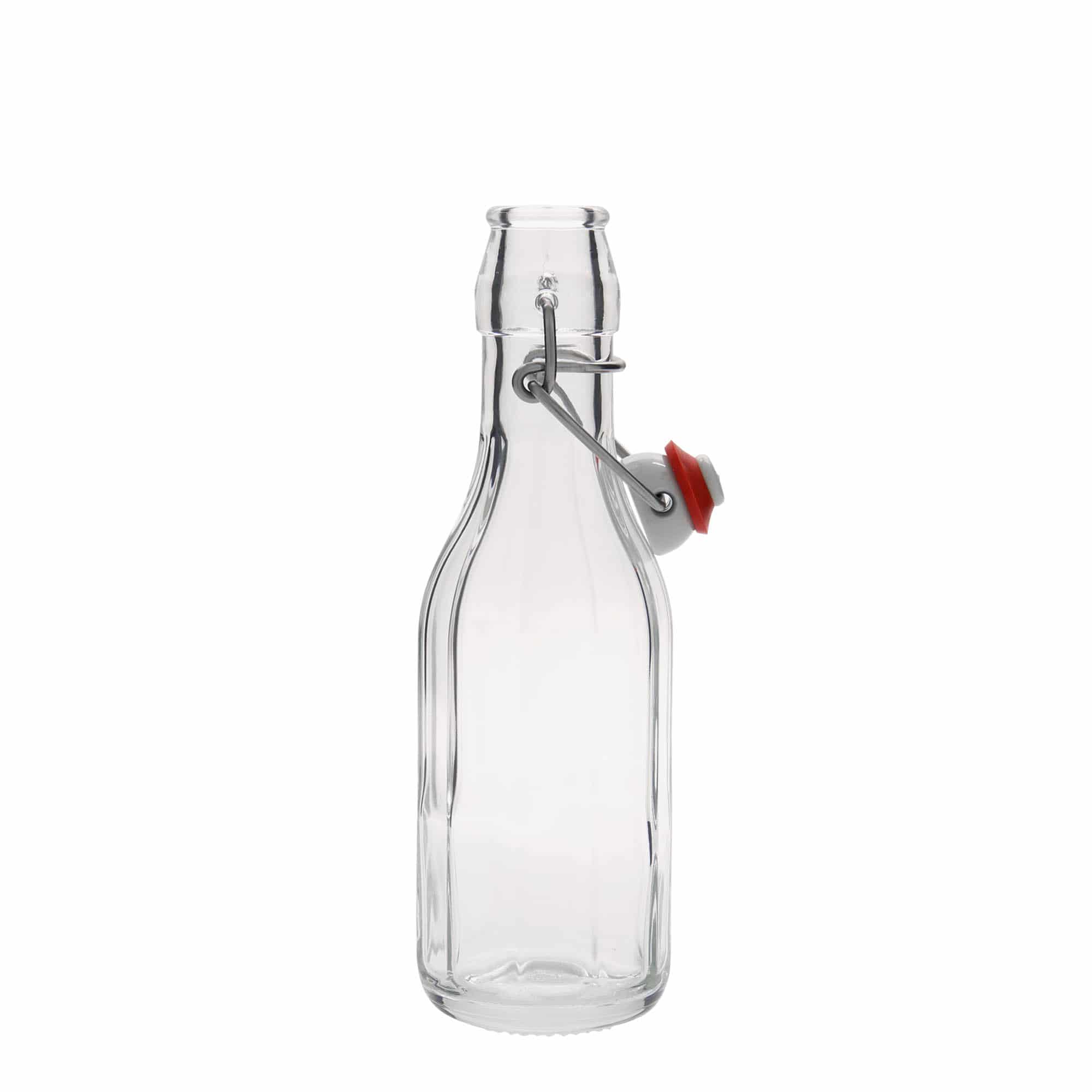 Shishe qelqi 250 ml 'Bravo', tetëkëndore, gojë: mbyllje me kapëse.