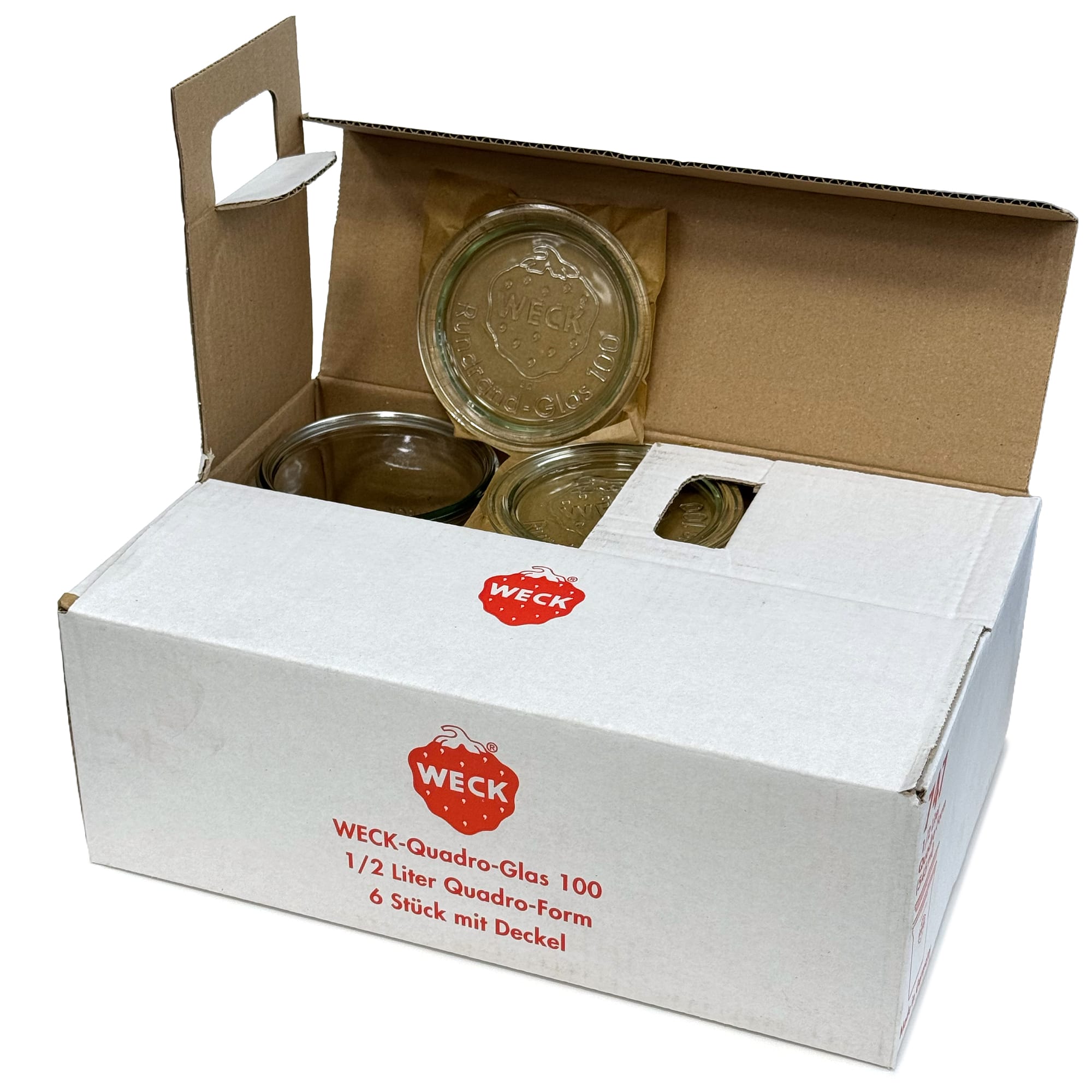 6x 545 ml WECK-Quadroglas me kapak qelqi RR 100