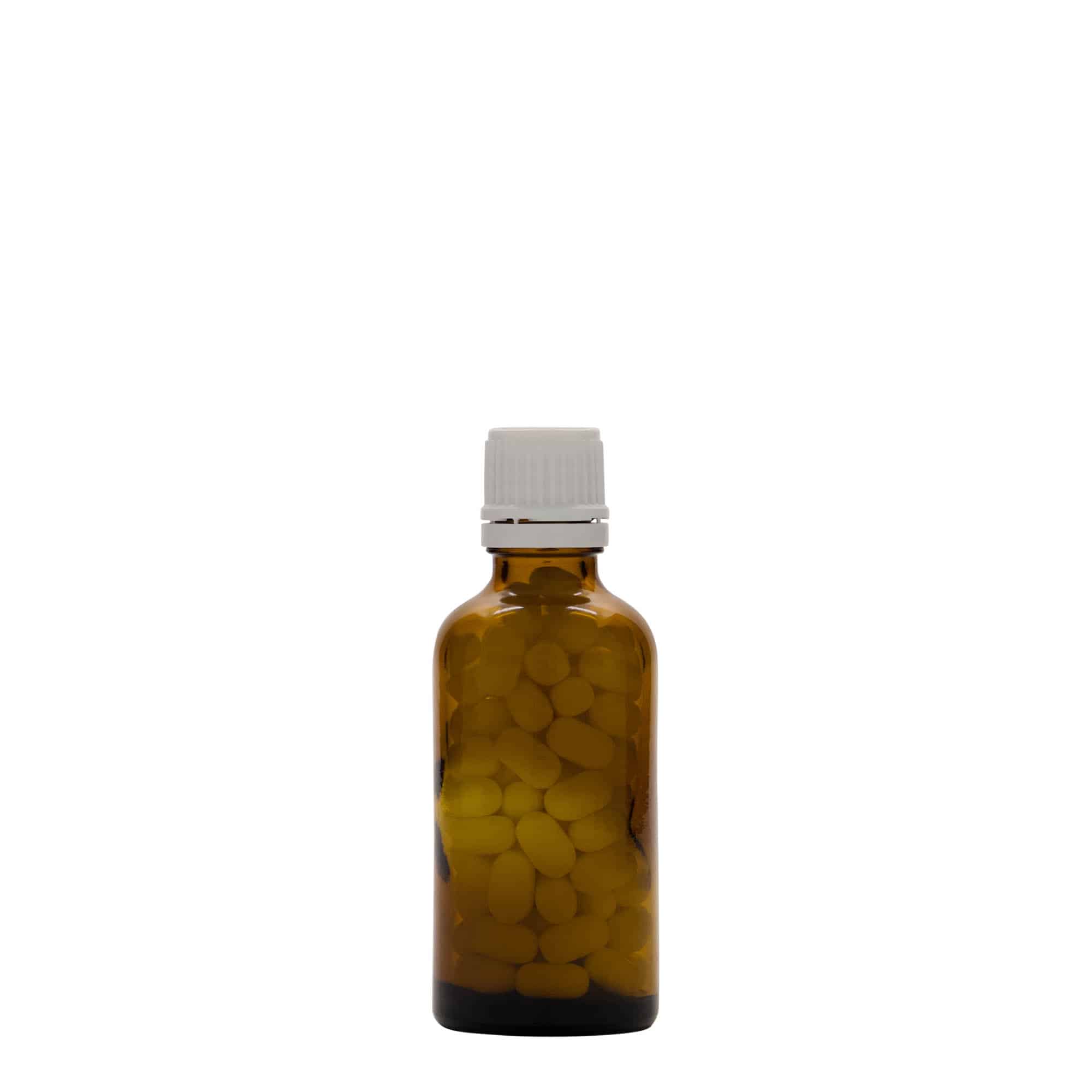 Shishe mjekësore 50 ml, qelq, kafe, hapja: DIN 18
