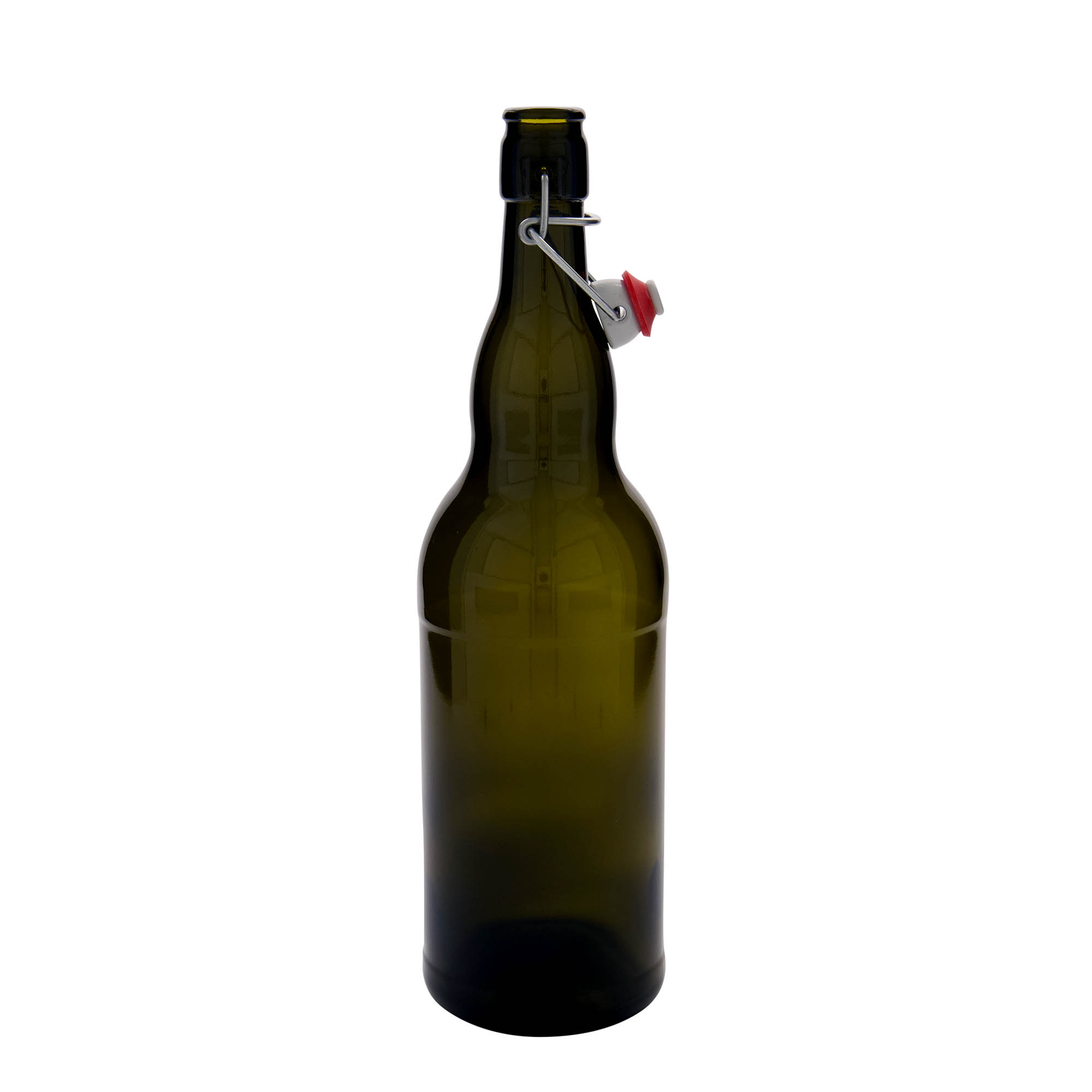 1.000 ml shishe birre Belgjikë, qelq, jeshile antike, gojë: mbyllje me kapak me shirit.