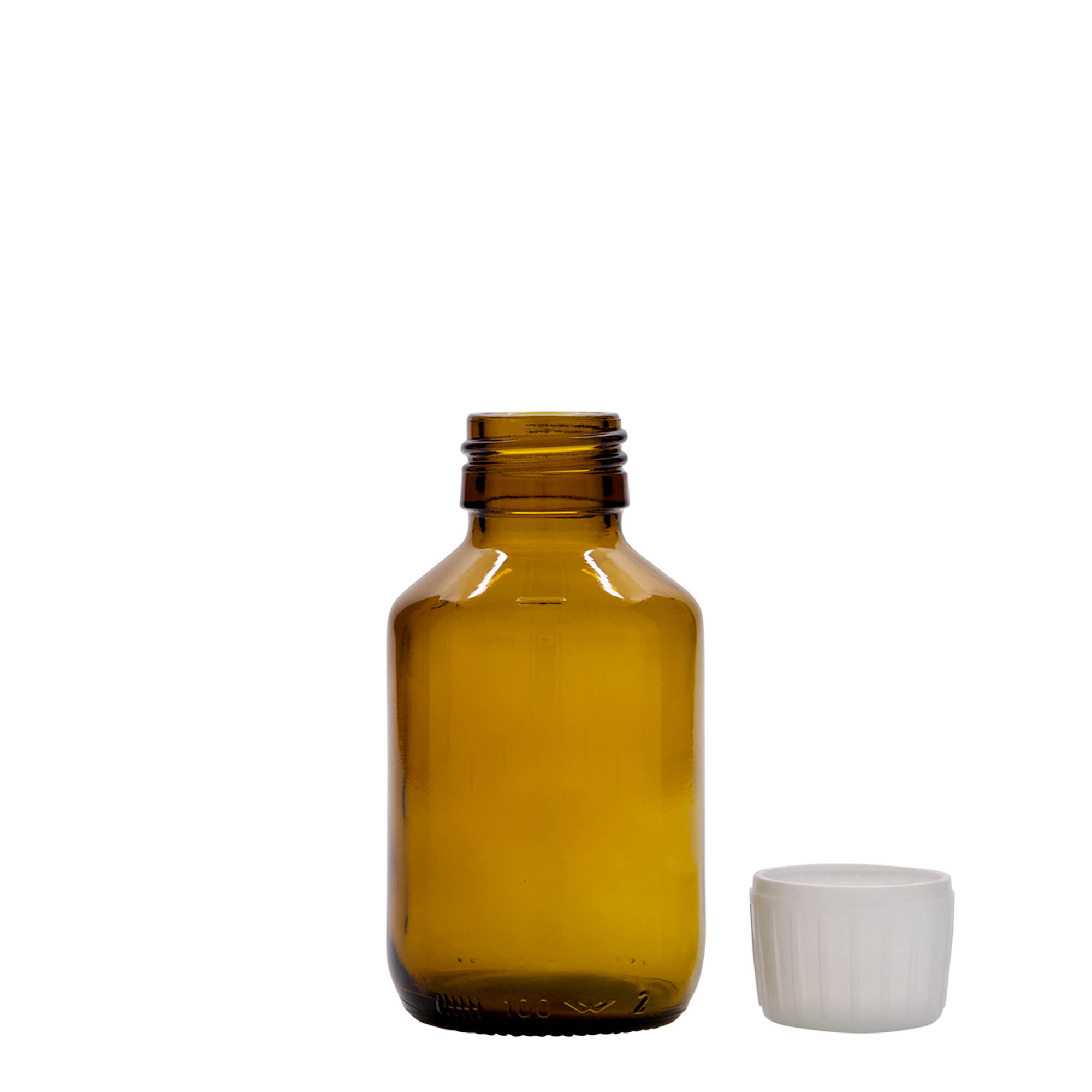 100 ml shishe mjekësore, kafe, qelq, gojë: PP 28 100 ml shishe mjekësore, kafe, qelq, gojë: PP 28