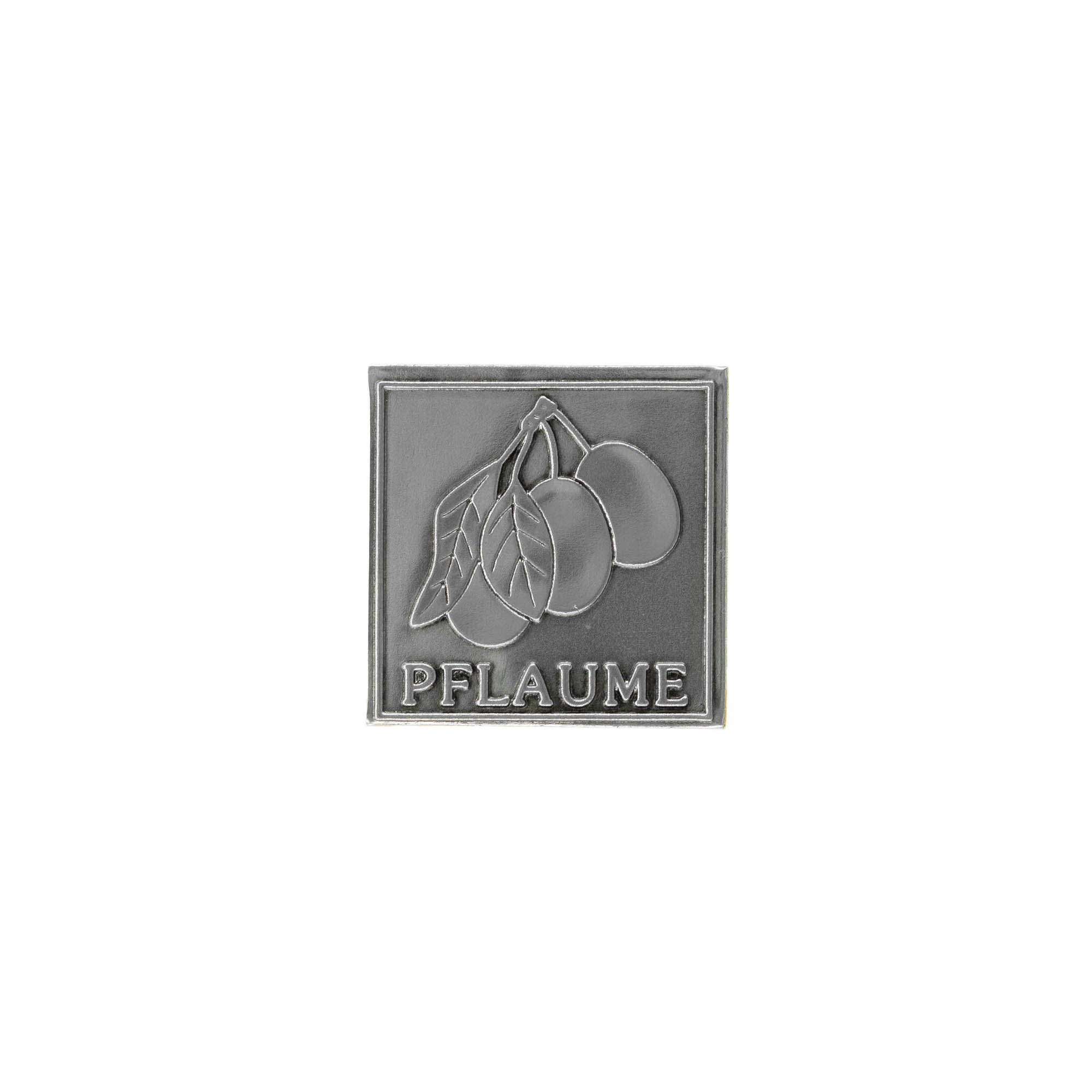 Etiketë prej zinku 'Pflaume', katrore, metal, argjend Etiketë prej zinku 'Pflaume', katrore, metal, argjend