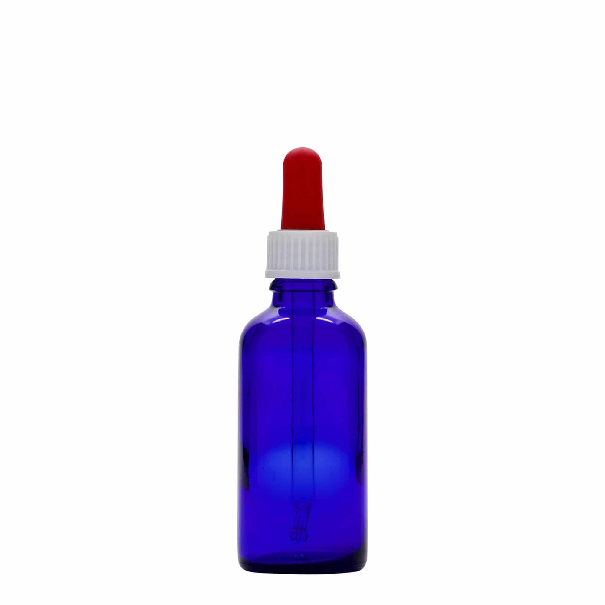 50 ml shishe me pipetë, mjekësore, xham, blu mbretëror-kuqe, hapje: DIN 18