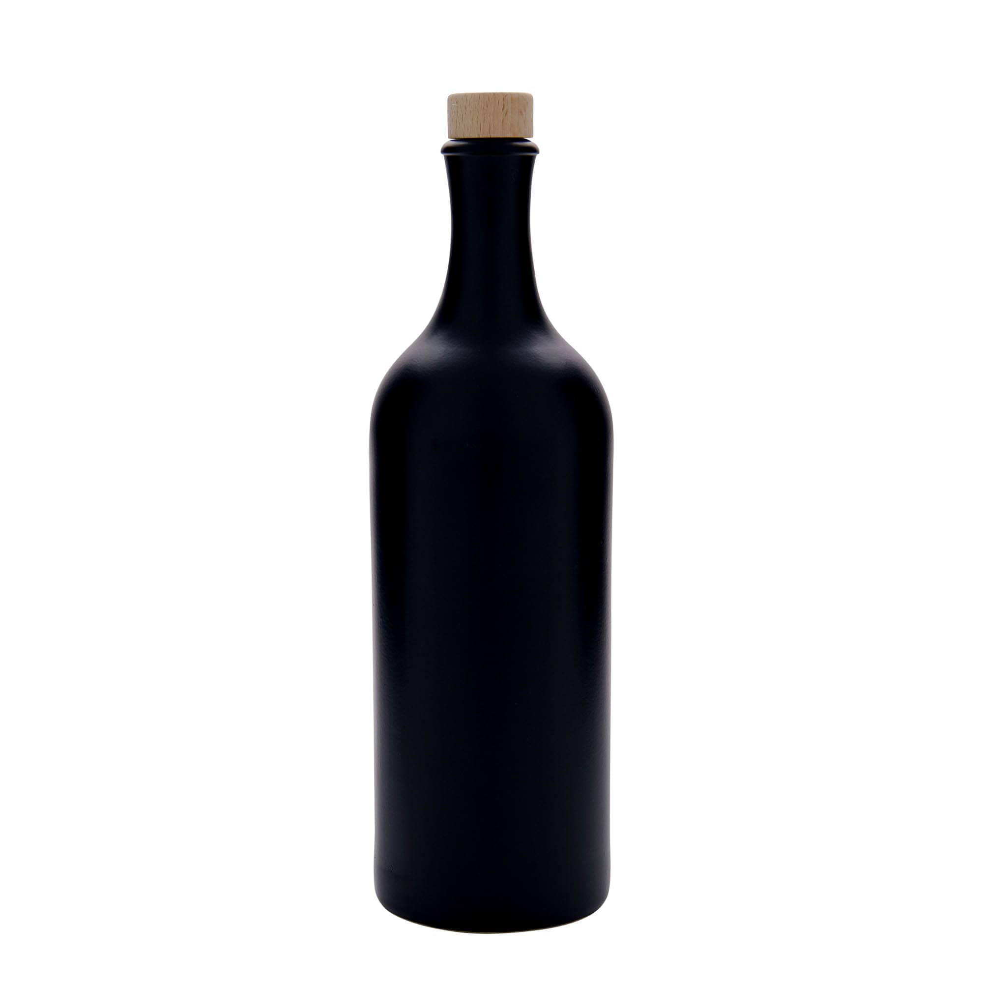 750 ml kruaç me qafë të gjatë, qeramikë, e zezë, gojë: kork