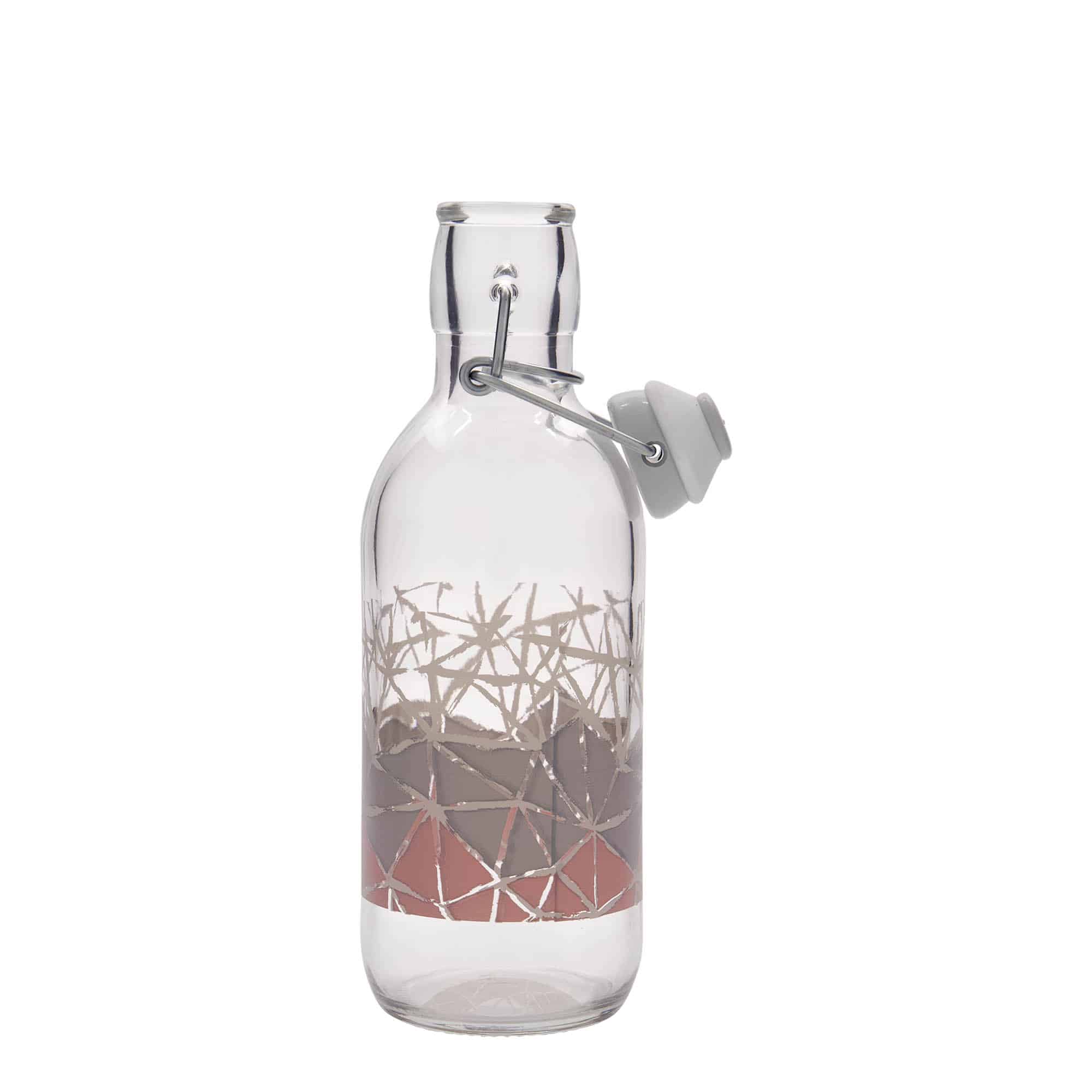 Shishe qelqi 500 ml Emilia me printim 'Manolibera rosa', hapje: kapak me kapëse.