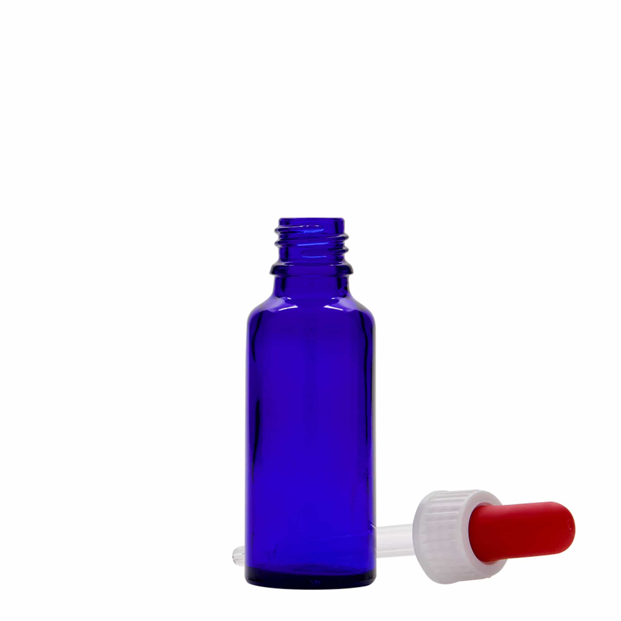 30 ml shishe pipete mjekësore, qelq, blu mbretëror-kuq, gojë: DIN 18