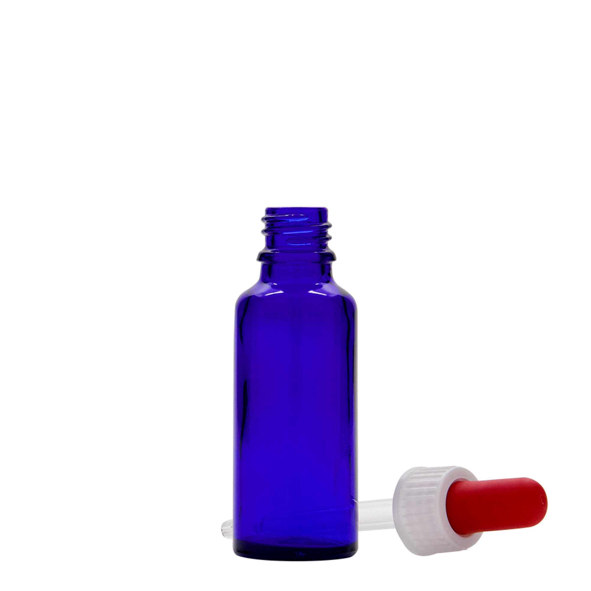 30 ml shishe pipete mjekësore, qelq, blu mbretëror-kuq, gojë: DIN 18 30 ml shishe pipete mjekësore, qelq, blu mbretëror-kuq, gojë: DIN 18